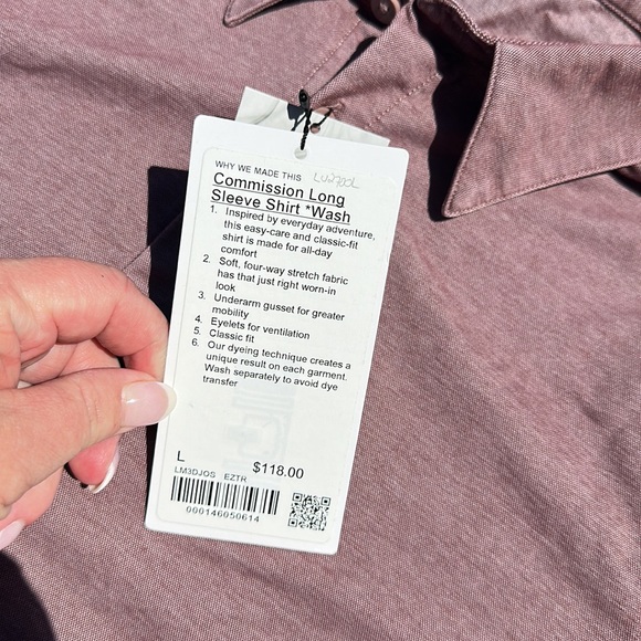 Lululemon men’s commission long sleeve shirt enzyme dye twilight rose L - Picture 6 of 6